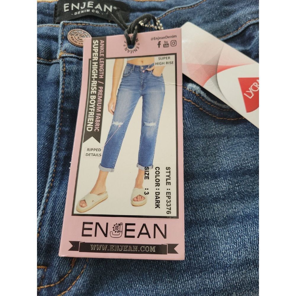 Enjean‎ Jeans Womens Size 3 Super High Rise  BF Blue Denim  26x27 - Picture 2 of 9